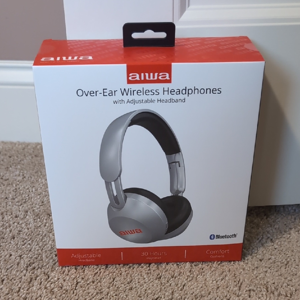 aiwa Over-Ear Wireless Headphones - Silver/Black